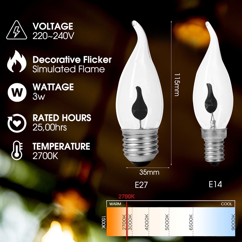 Bóng Đèn Led E14 E27 Thiết Kế Hình Ngọn Lửa Phong Cách Retro Cổ Điển Tiện Dụng