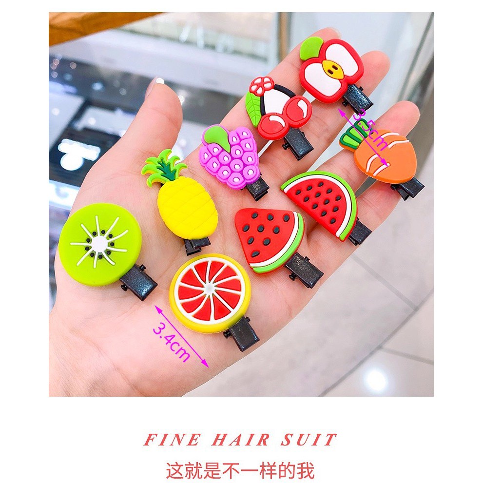Set 10 Kẹp tóc phong cách Hàn Quốc trái cây, hoạt hình, hoa, kem, công chúa.. xinh ngất ngây cho bé gái.