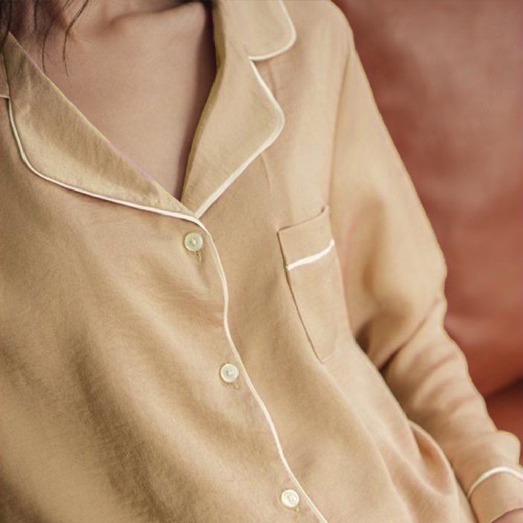 Bộ pijama nữ dài tay 4BASIC, bộ ngủ mặc nhà chất liệu đũi hàn siêu xinh