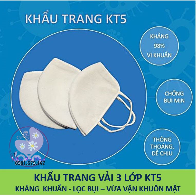 Khẩu trang KT5 kháng khuẩn chống bụi và vi khuẩn dây đeo co giãn êm ái khít mặt