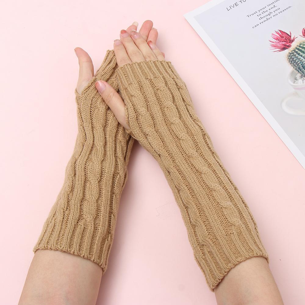 Găng Tay Len Dài 30cm Hở Ngón Co Giãn Giữ Ấm