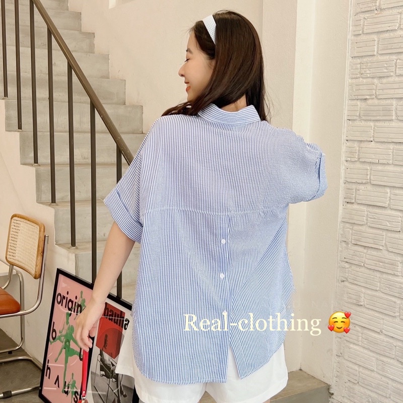 Áo cộc kẻ sọc vải xốp - khuy lưng kèm ảnh thật