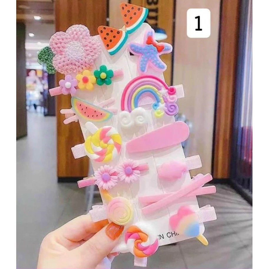 Vỉ 14 kẹp tóc sắc màu siêu yêu cho bé