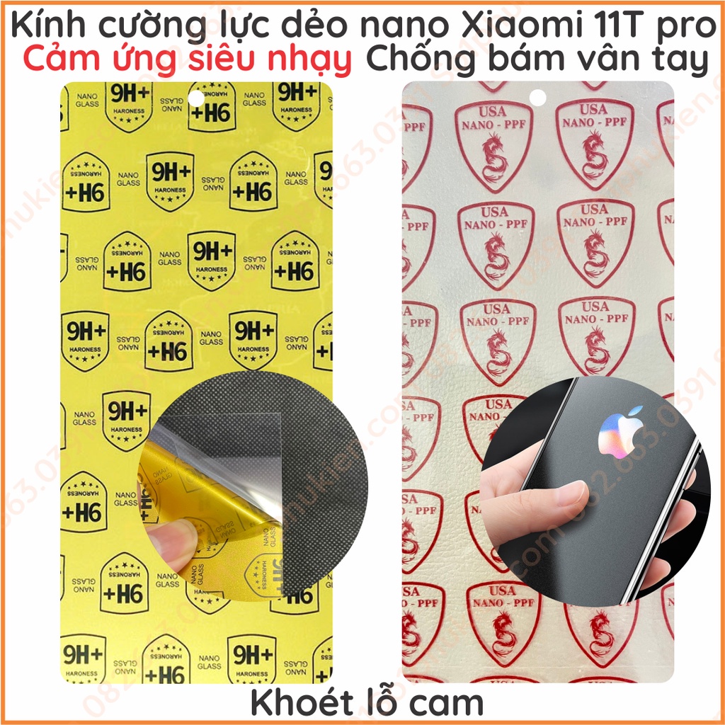 Dán cường lực màn hình Xiaomi 11t pro dẻo nano, trong suốt, chống bể siêu bền