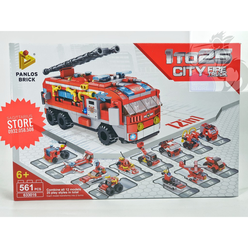 ( Có Sẵn )Lego Panlos 633016 Lắp Ráp Xe Cứu Hỏa 12 in 1 - City Fire Truck ( 561 Mảnh )..