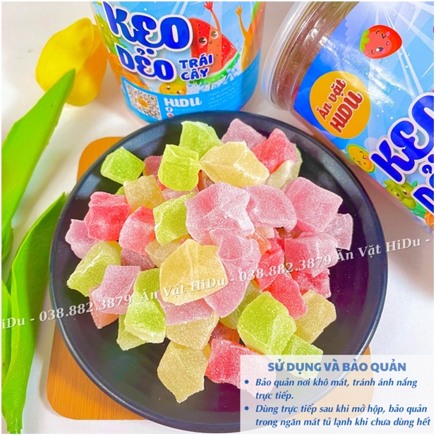 Kẹo dẻo trái cây đà lạt HiDu hủ pet 500gr thơm ngon