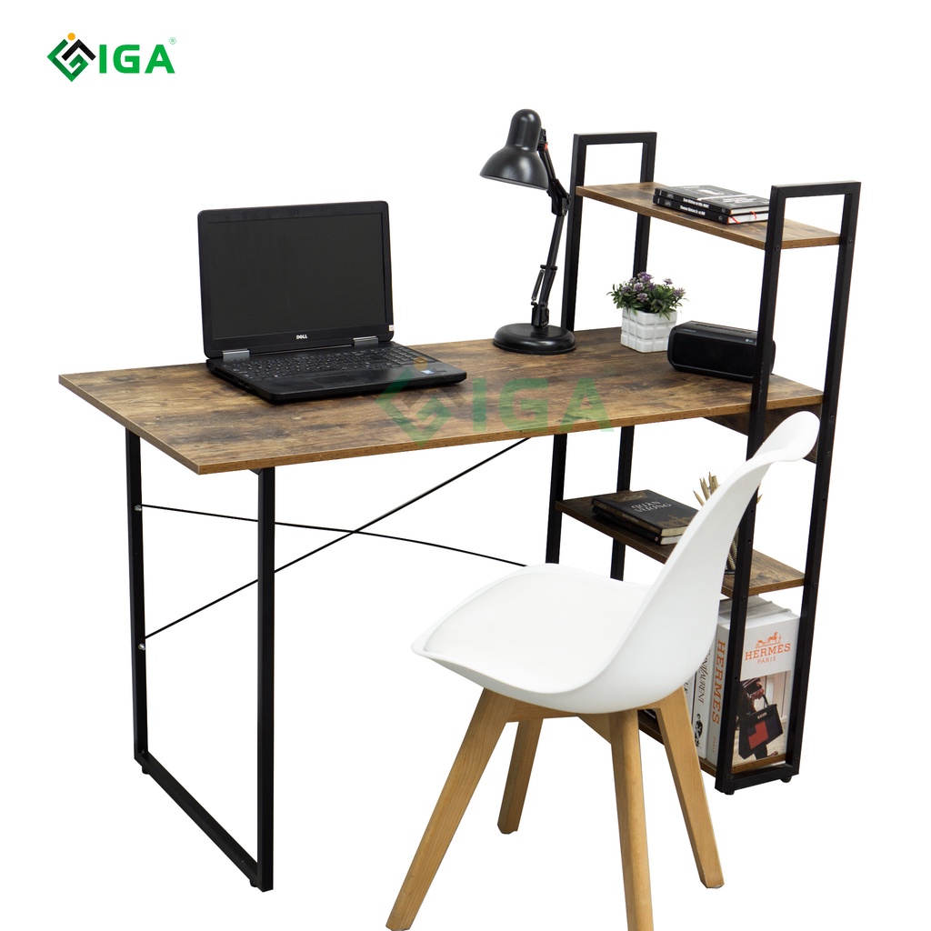 [HỎA TỐC]Bàn làm việc, bàn học khung đen mặt gỗ cháy chính hãng.GM12.08