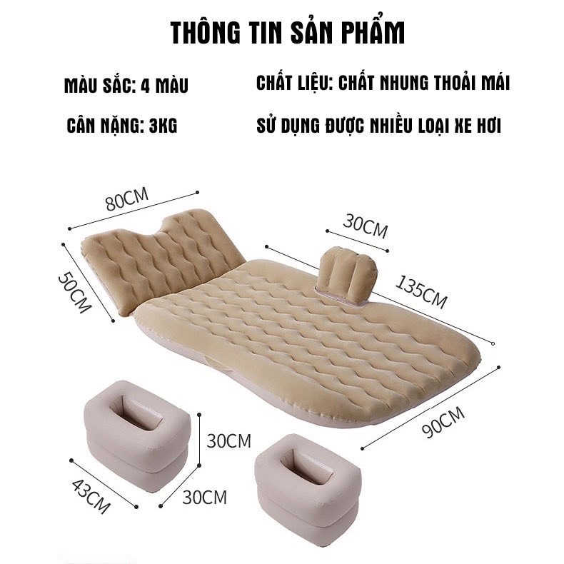 Đệm Hơi Ô Tô - Nệm Xe Hơi - Chân Đế Rời Tiện Dụng, Cao Cấp Kèm Bơm Cắm Tẩu 12V