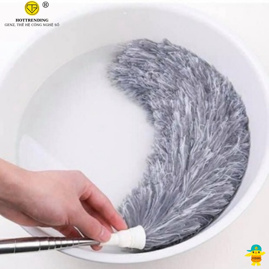 Cây chổi lông quét lau bụi mạng nhện trần nhà đa năng cán dài inox rút gọn kéo dài 250cm, đầu chổi gập 90 độ hàng loại 1