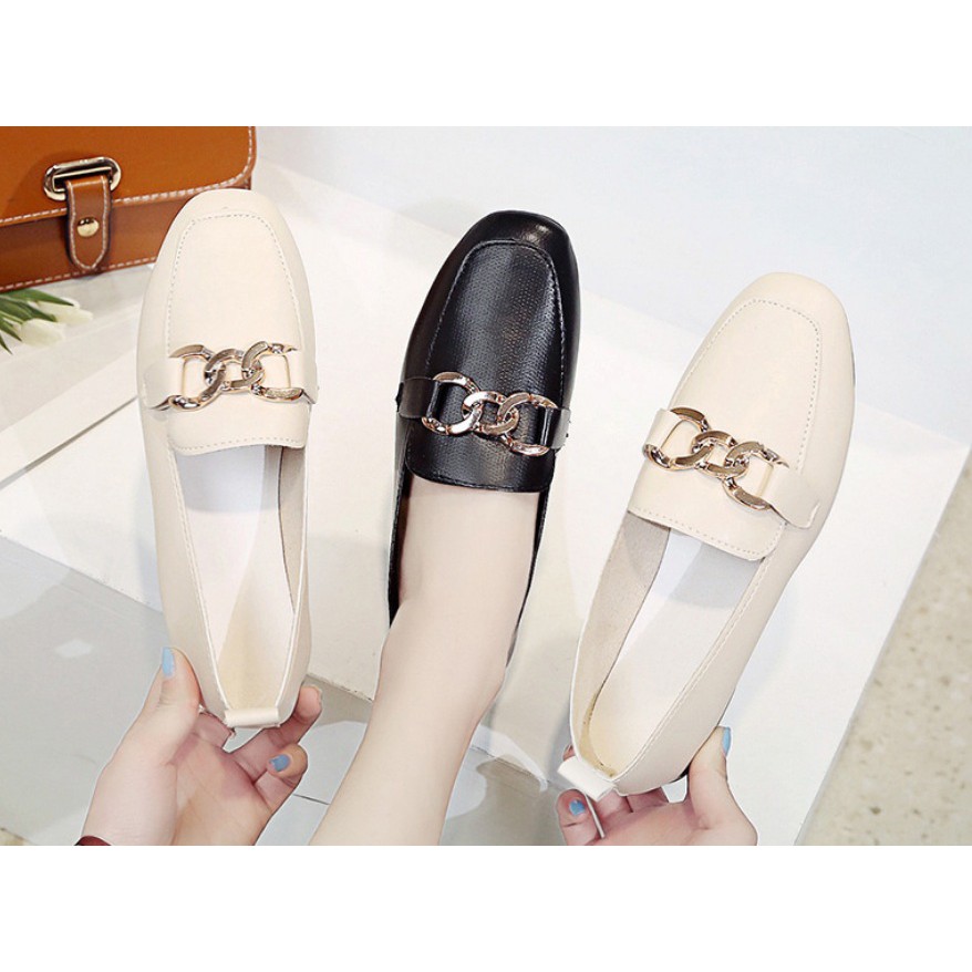 Giày loafer bệt khoen ngang, giày búp bê, giày nữ đế bệt S163