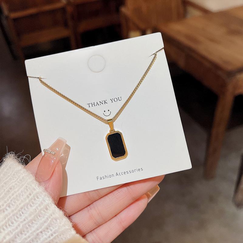 XiaoboACC Vòng cổ Thép Titan Mạ Vàng Mặt Vuông - 38CM+6CM