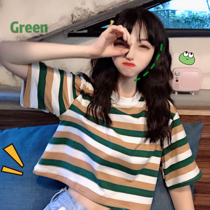 Áo thun ngắn tay có cổ phong cách Hàn Quốc thời trang năng động cho nữ