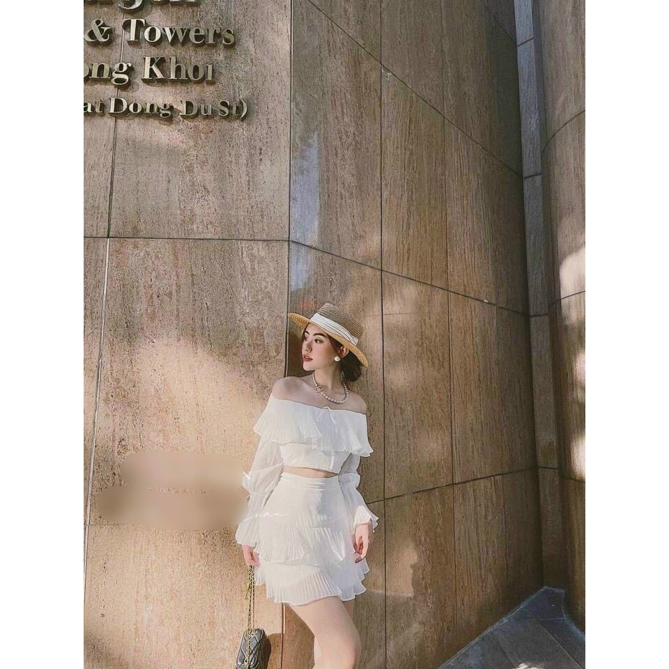 Set Áo Và Chân Váy Phối Bèo Dập Ly Rose Fashion