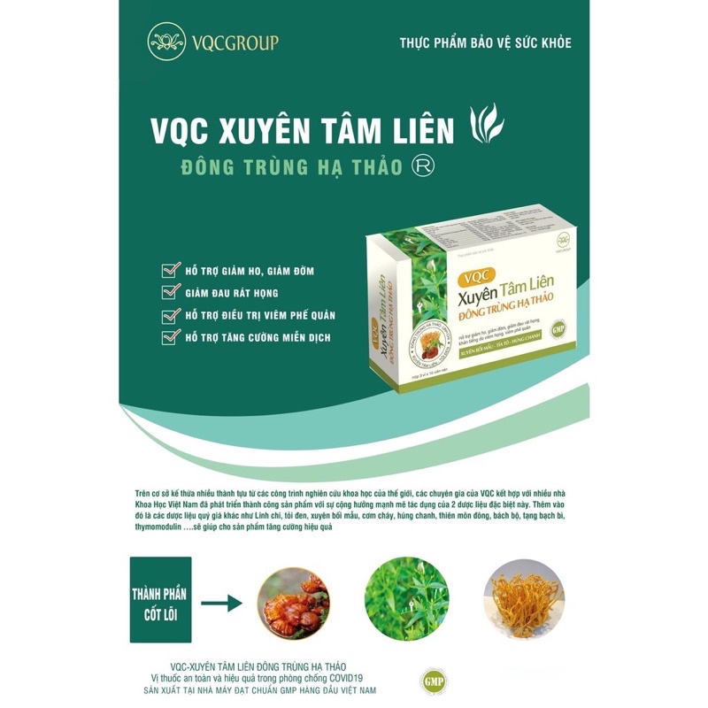 Thực phẩm hỗ trợ sức khỏe VQC Xuyên tâm liên đông trùng hạ thảo