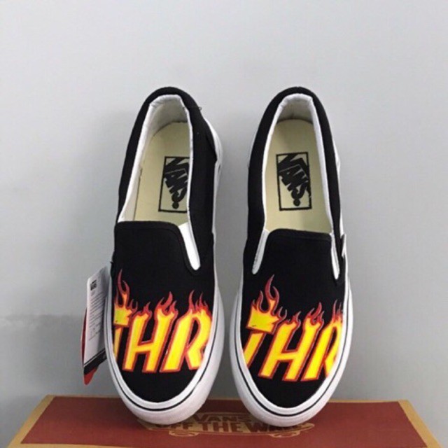 [ Tặng Hộp ] Giày vans slip on lười chữ lửa Nam nữ
