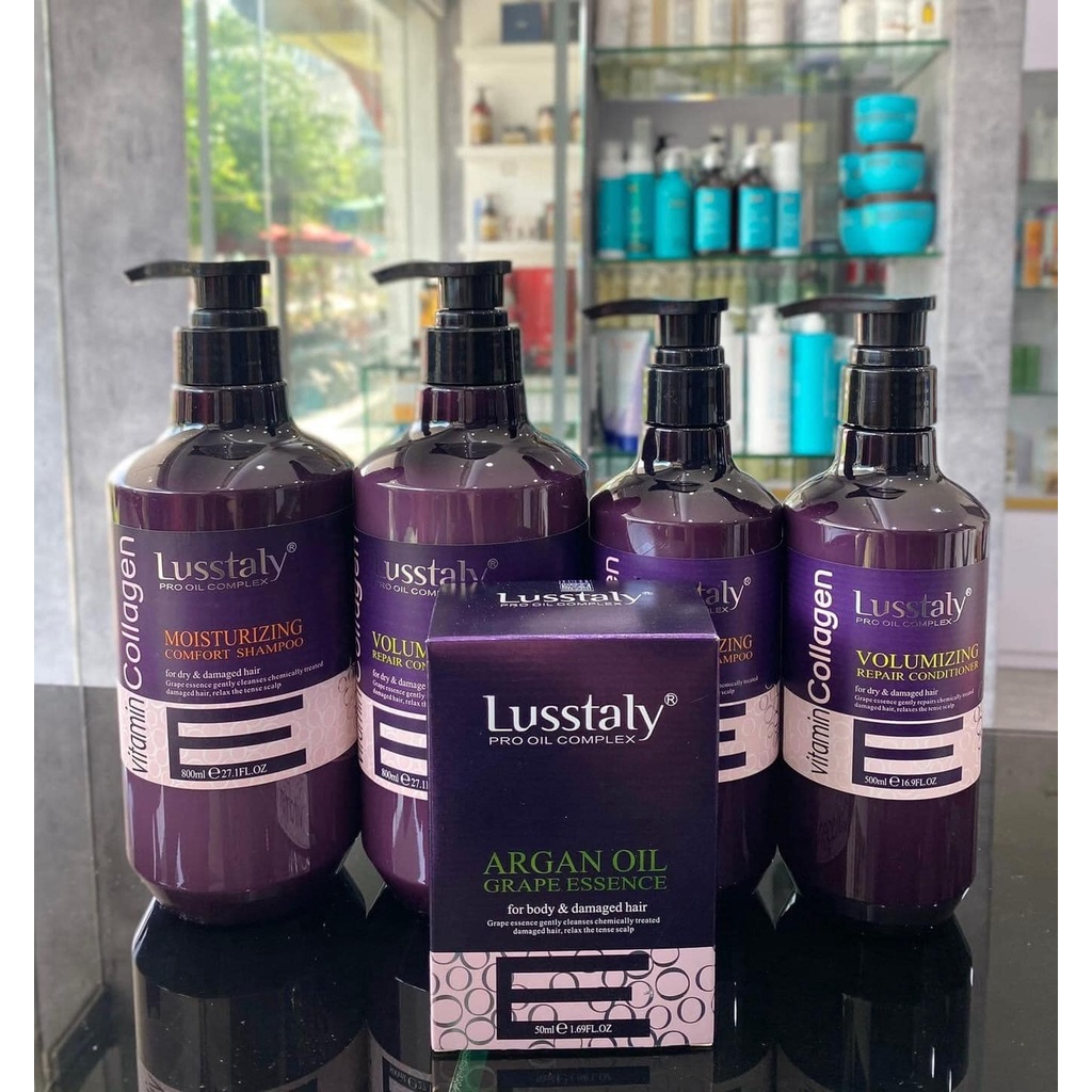 Bộ Dầu Gội Xả, Kem ủ tóc, Tinh Dầu Lusstaly Vitain E phục hồi hư tổn
