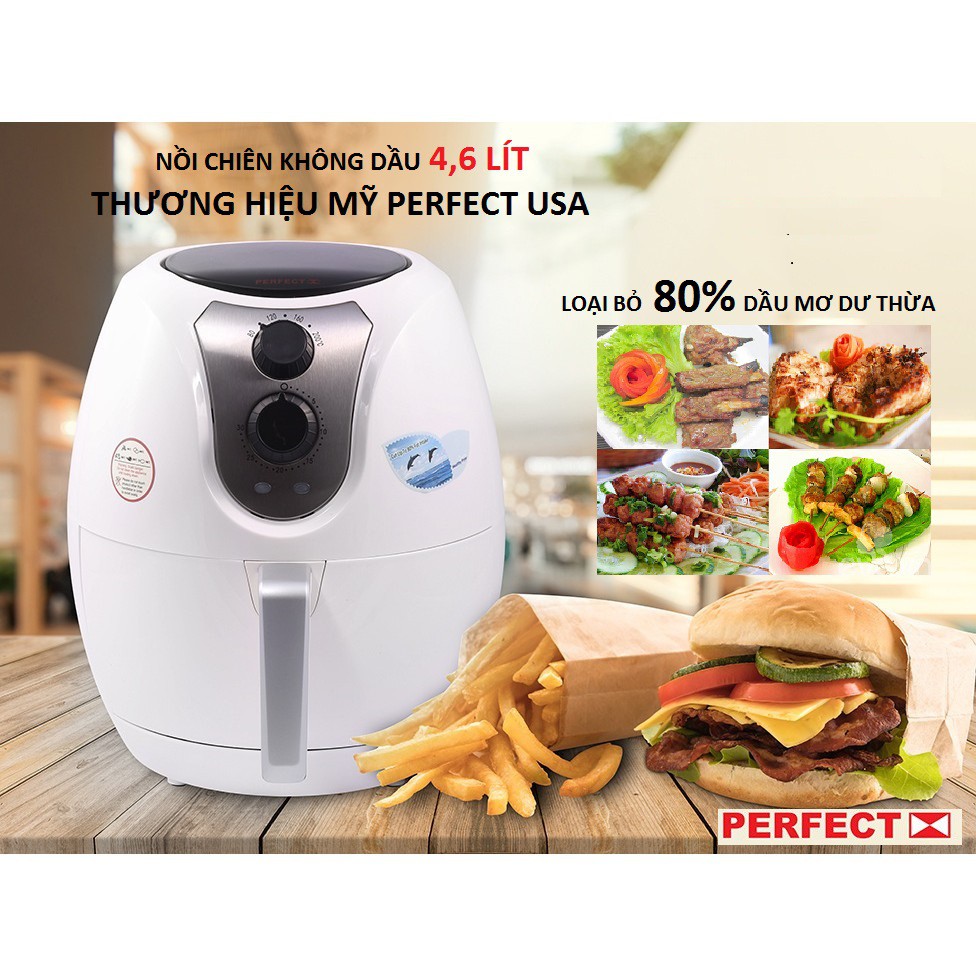 NỒI CHIÊN KHÔNG DẦU PERFECT USA TẶNG NỒI HẤP 2 TẦNG MAGIC KOREA VÀ 10 MUỖNG INOX