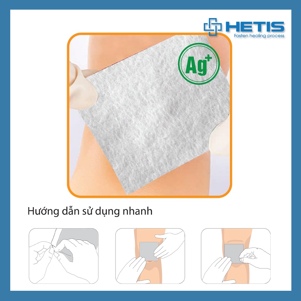 Gạc kháng khuẩn, thấm hút dịch HETIS Silver Alginate liền thương nhanh - chăm sóc vết thương  SCA