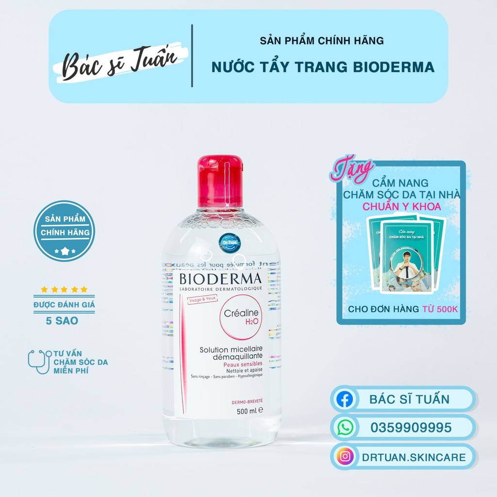 Nước Tẩy Trang - BIODERMA nắp hồng 500ml [CHÍNH HÃNG]