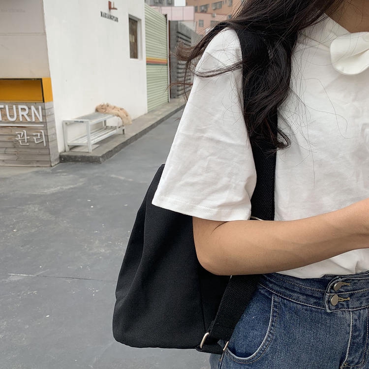 Túi xách đeo vai IELGY dây rút có ngăn ngoài bằng vải bạt phong cách trẻ trung cho nữ