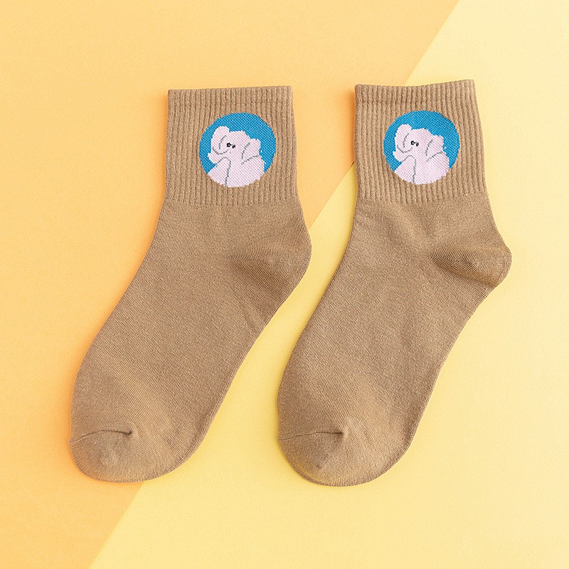 Women Autumn Cartoon Animal Solid Color Mid Socks | BigBuy360 - bigbuy360.vn