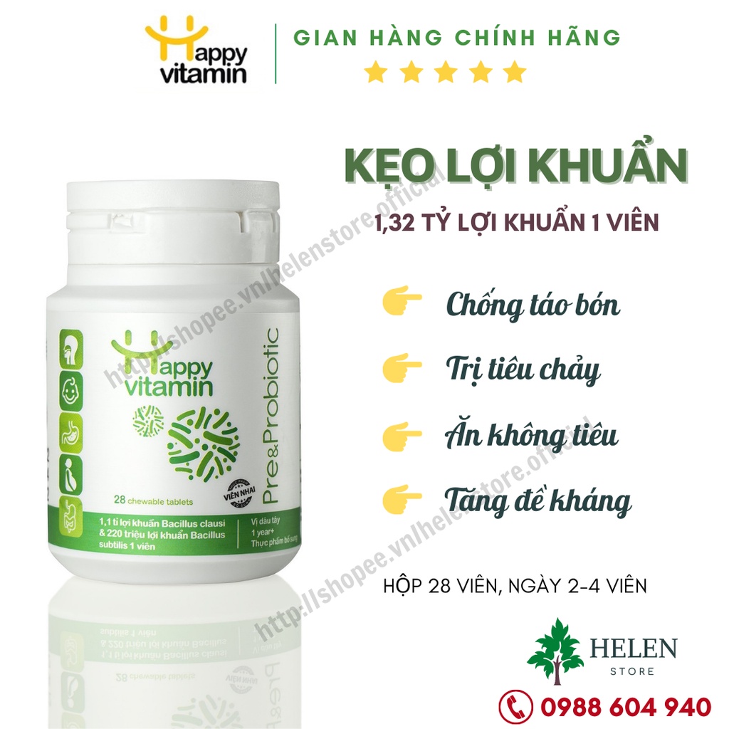 Kẹo lợi khuẩn Happy Vitamin Probiotic - Hỗ trợ tiêu hoá, giảm táo bón - Hộp 28 viên