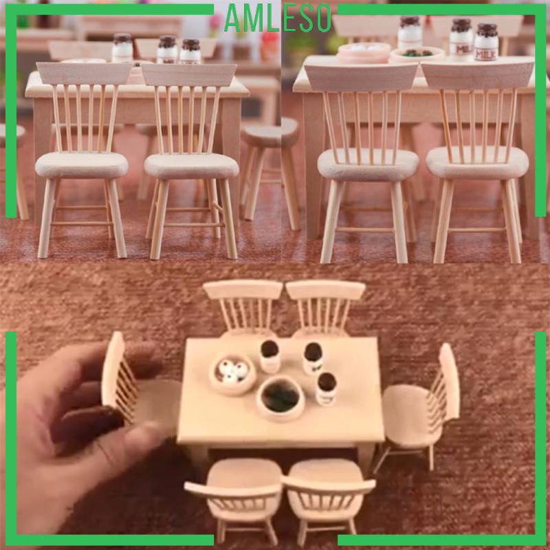 Mô hình ghế ngồi bàn ăn bằng gỗ không sơn thủ công trang trí nhà cửa