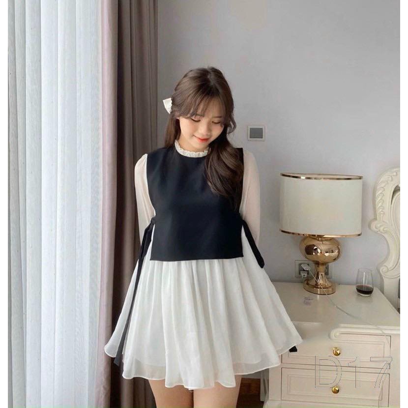 Set Váy Trắng Yếm Đen Babydoll cách điệu cực xinh- Mono Boutique