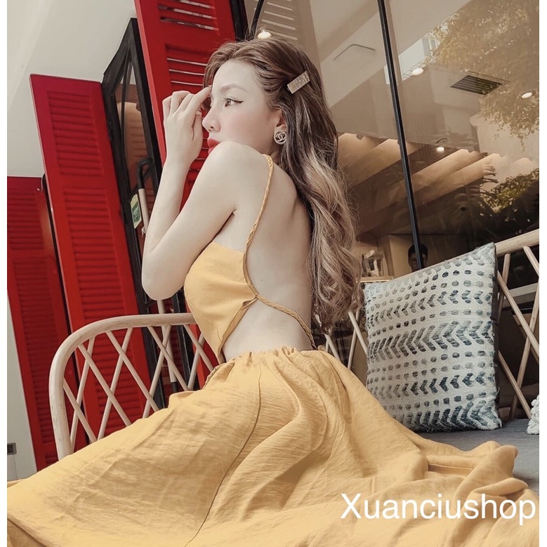 Váy Đầm Maxi Đi Biển Yếm Thừng Hở Lưng Sang Chảnh
