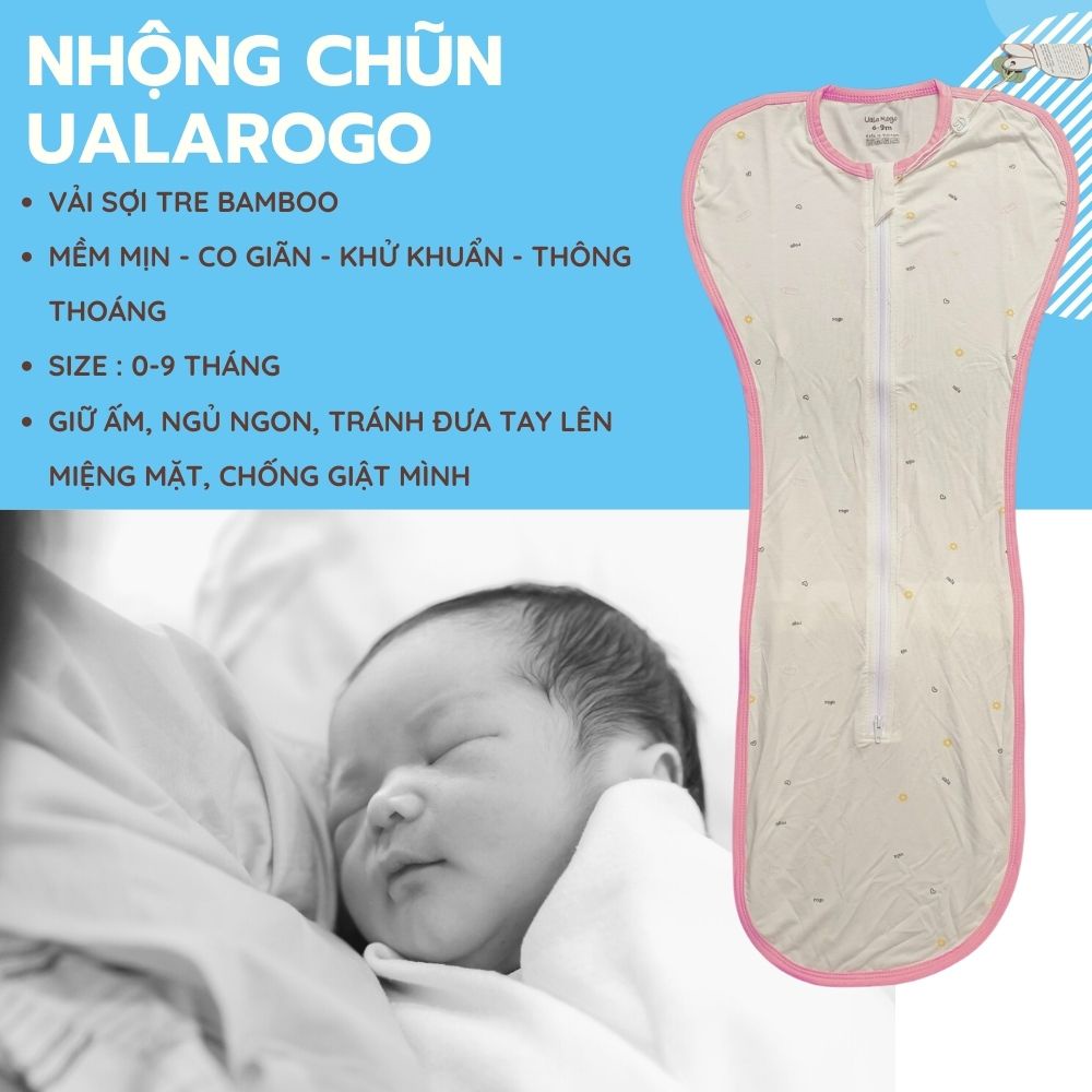 Nhộng chũn cho bé Ualarogo 0-9 tháng Cocoon kéo khóa sợi tre Bamboo và Modal mềm co giãn 4 chiều thoáng mát dễ mặc bỉm