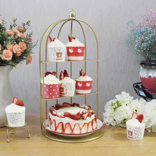 Kệ mỹ phẩm lồng chim 3 tầng siêu xinh để bàn màu vàng sang trọng, decor, đựng trà bánh, mỹ phẩm, nước h