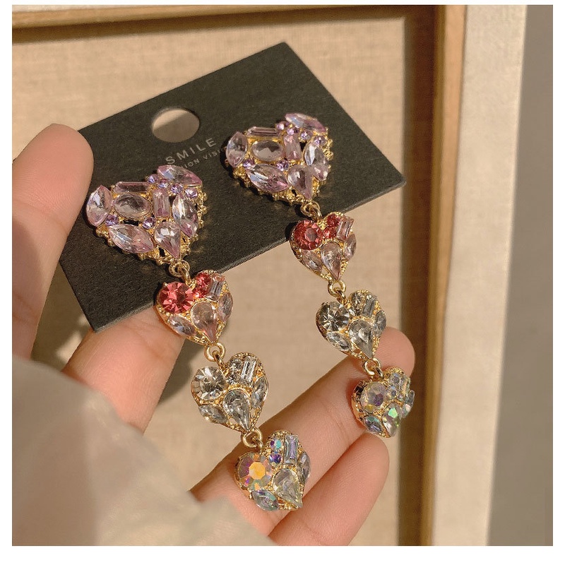 Khuyên Tai Hình Trái Tim Đính Đá Pha Lê Tím Lấp Lánh Thời Trang Cho Nữ