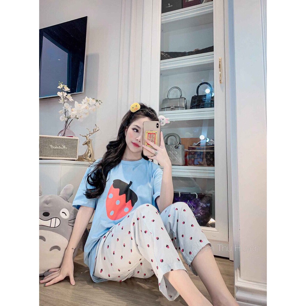 Bộ ngủ áo thun quần đũi họa tiết hoa quả nopi shop | BigBuy360 - bigbuy360.vn