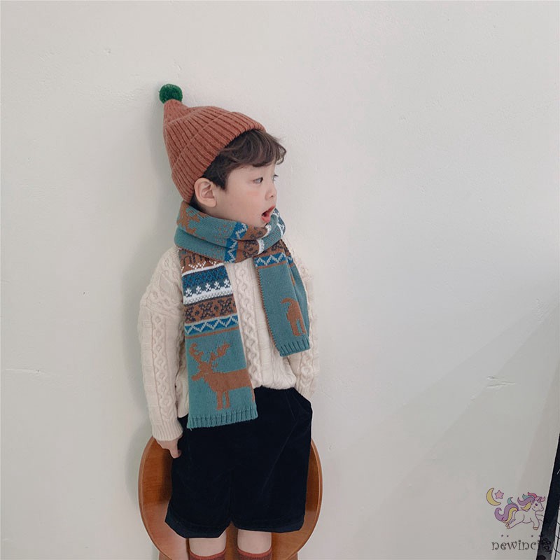 Khăn Choàng Dệt Kim Hoạ Tiết Giáng Sinh Phong Cách Hàn Quốc Cho Bé