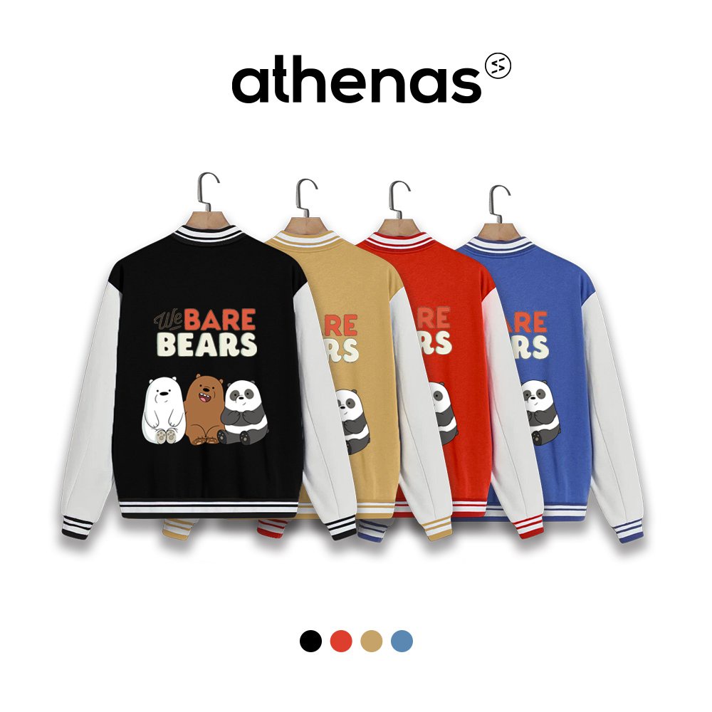Áo Varsity Jacket We Bare Bear V2 - Áo Khoác Cardigan Bomber 4 Màu Athenas Unisex Siêu Hot Phối Bo ( có form rộng 2XL )