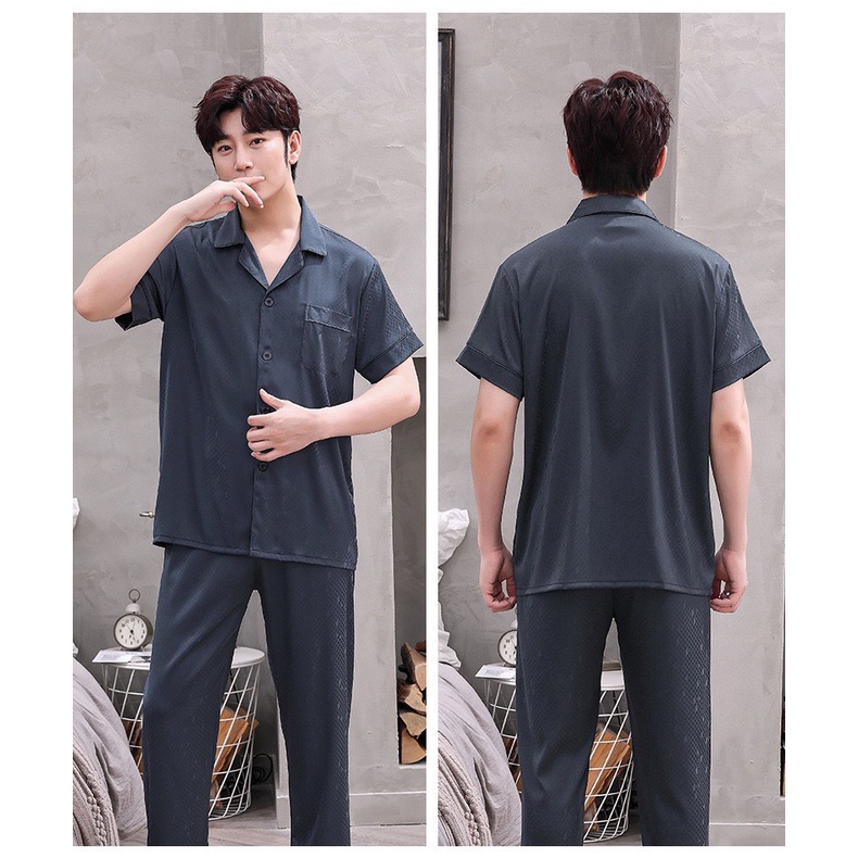 NG8754N Bộ pyjama nam ngắn tay vải lụa satin mềm mại, thoáng mát - Thời Trang Dương