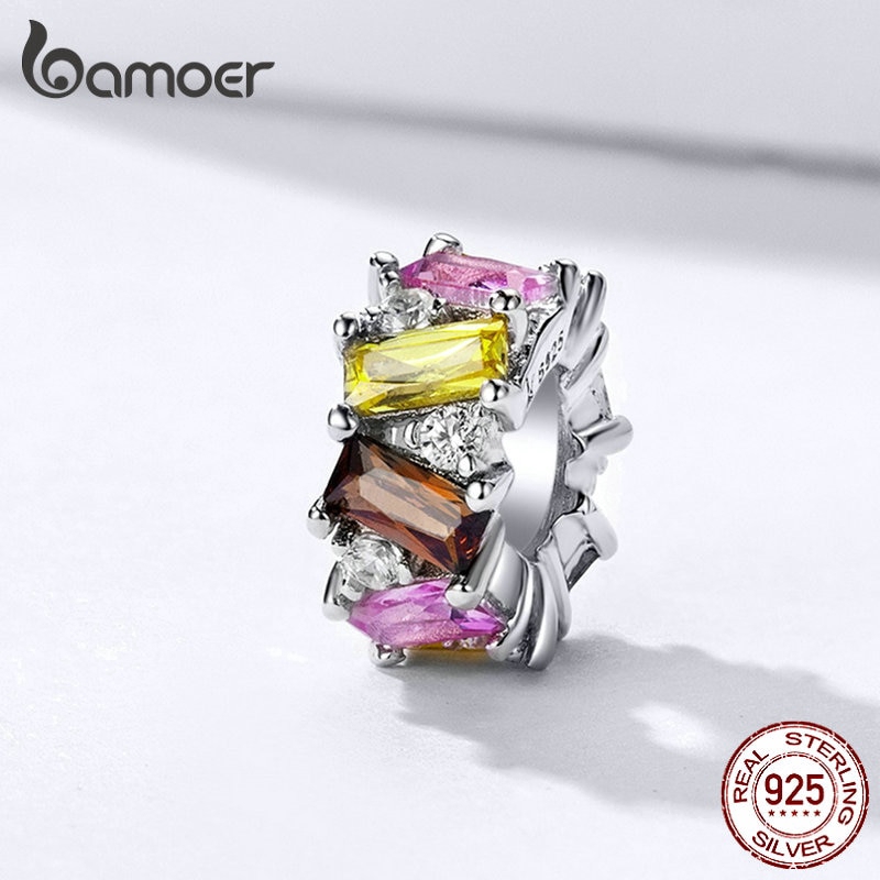 Hạt trang sức Bamoer bằng bạc 925 đính đá nhiều màu dùng làm trang sức vòng tay