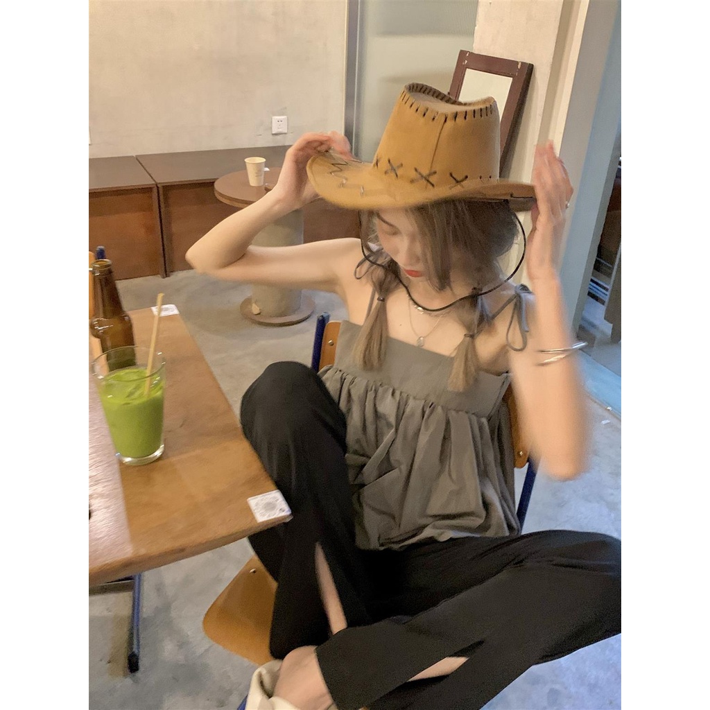 Áo hai dây phồng màu trơn thời trang mùa hè 2021 dành cho nữ