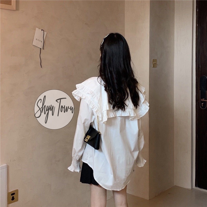 Áo sơ mi nữ vintage cổ bèo tay phồng tiểu thư xinh xắn, Áo sơmi trắng ulzzang cho nữ-Shyn.closet | BigBuy360 - bigbuy360.vn