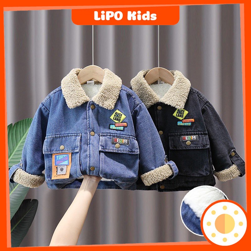 Áo khoác lót lông cừu cho bé trai bé gái Áo khoác bò trẻ em ấm áp size 2-8 tuổi OA082