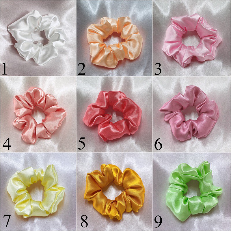 PKT00078 - Dây Cột Tóc Vải Cột Scrunchies Satin Lụa Phi Bóng Mềm Màu Vintage Pastel