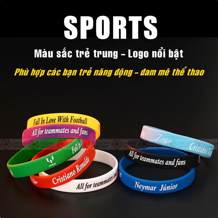 Vòng Tay Bóng Đá 1.0 Silicone Cao Cấp In Logo Các Ngôi Sao Bóng Đá Ronaldo, Messi, Neymar