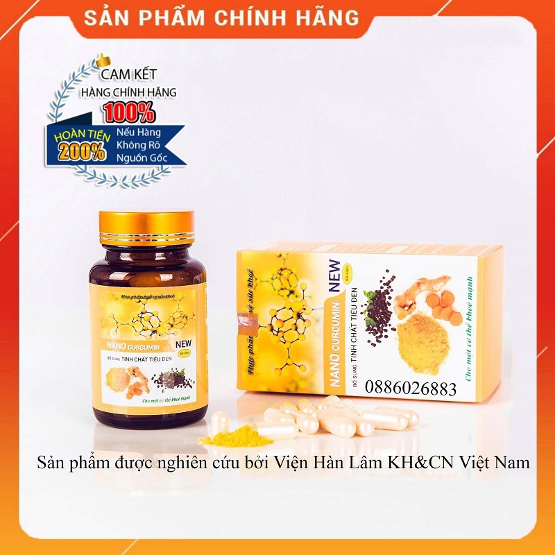 Tinh nghệ nano curcumin new [CHÍNH HÃNG] hỗ trợ dạ dày - tá tràng cực tốt, hộp 60 viên