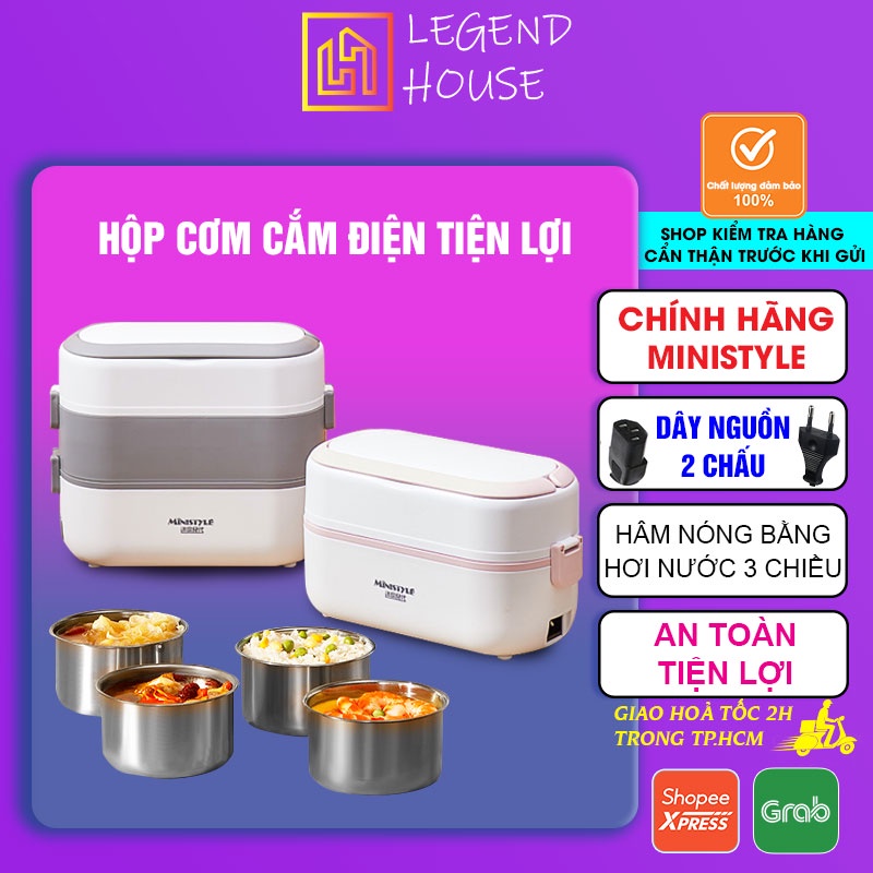 Hộp cơm cắm điện văn phòng Ministyle an toàn sức khỏe Hộp cơm giữ nhiệt 3 tầng hâm nóng và nấu chín thức ăn