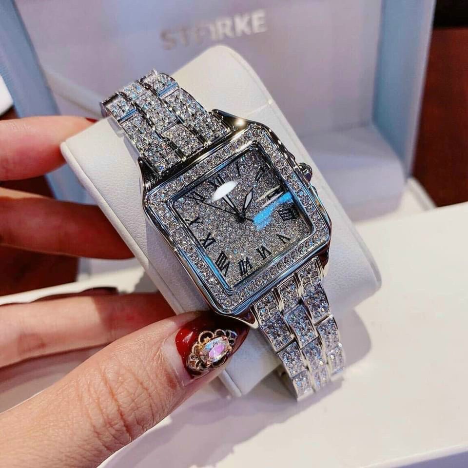 Đồng Hồ Nữ Davena D61151 , Mặt Vuông , Nạm Đá , Size 29x29mm