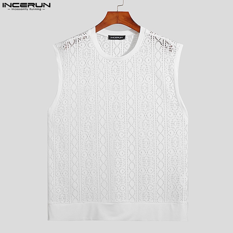 Áo thun ba lỗ Incerun vải ren xuyên thấu thời trang trẻ trung dành cho nam