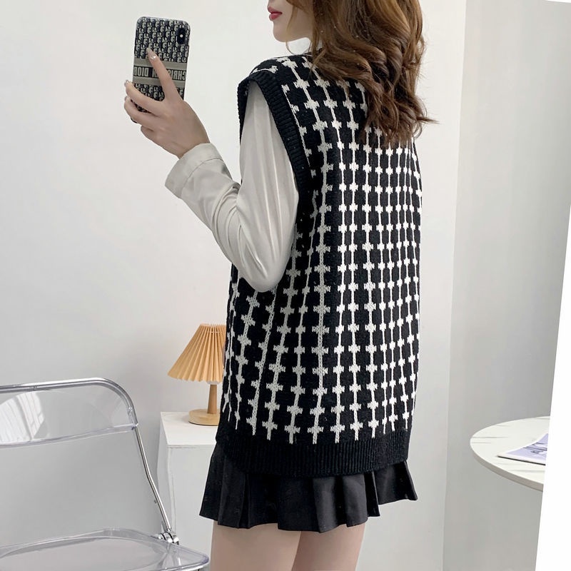 Áo Gi-Lê Len Cổ v Dáng Rộng Thiết Kế Mới Trẻ Trung Hợp Thời Trang Thu Đông Cho Nữ