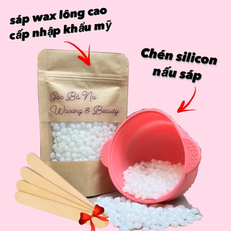 Combo sáp wax lông wax nóng nhập khẩu tặng chén silicon nấu sáp giúp làm sạch các vùng lông nách , tay , chân , bikini