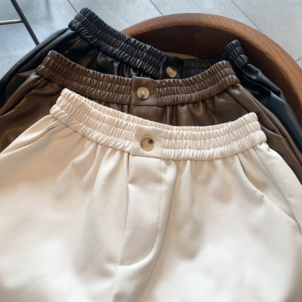 Quần short da PU lưng cao phong cách Hàn Quốc