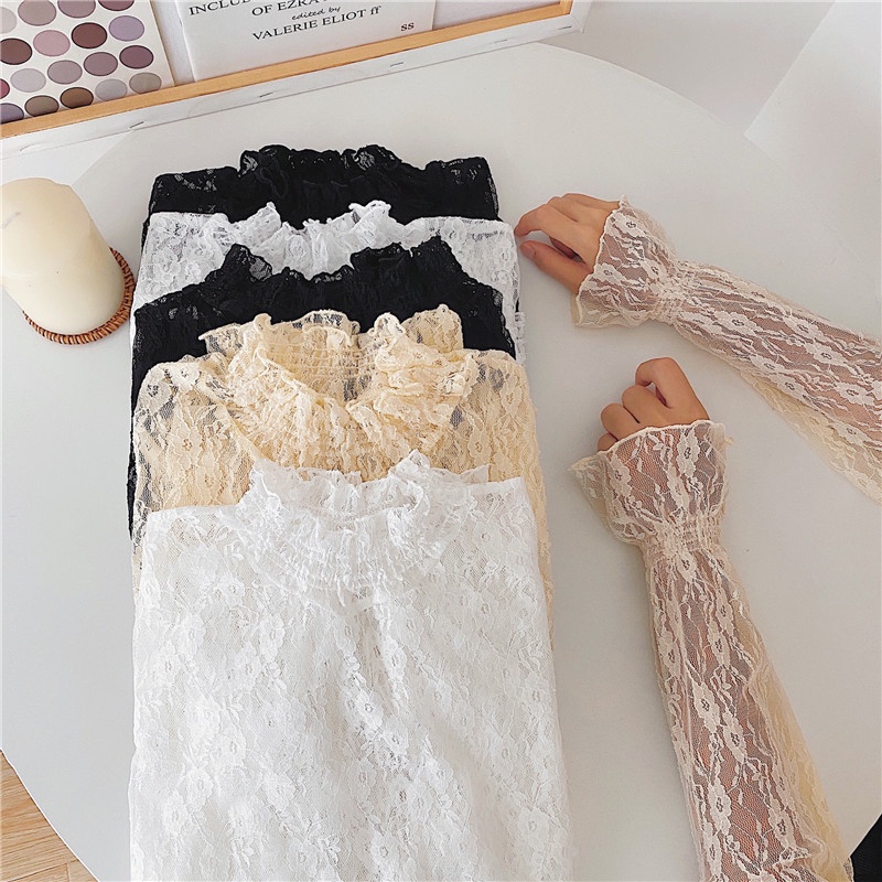 Áo lưới xuyên thấu tay dài cổ cao thời trang cho nữ MS270